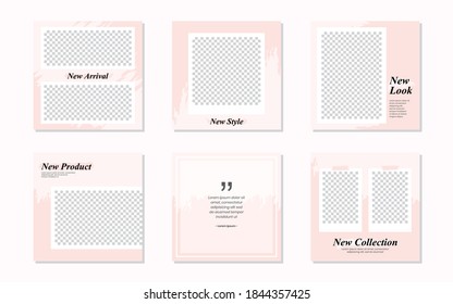 Slides Abstract Unique Editable Modern Social Media Banner Pastel Pink Template. Brush and watercolor design. For personal  business. Promotional web banner social media post feed.Vector Illustration