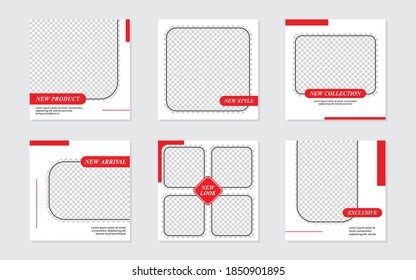 Slides Abstract Unique Editable Modern Social Media Banner Red Template. For personal  business. Anyone can use this design easily. Promotional web banner social media post feed. Vector Illustration