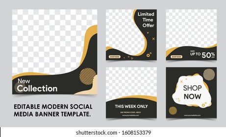 Slides Editable modern Social Media banner Template Pack. Design for Promotional web banner for social media. Elegant sale and discount Vector design.