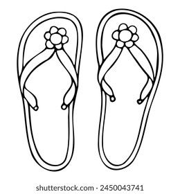 Slides, flip-flops, shoes, accessories. Vector illustration of hand drawn doodle sketch isolated on white background.