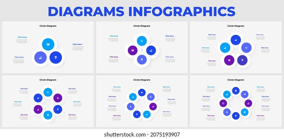 Slides With Infographics Elements For Presentation. Vector Info Graphic Cycle Design Templates. Concept With 3, 4, 5, 6, 7 And 8 Options, Parts Or Steps.