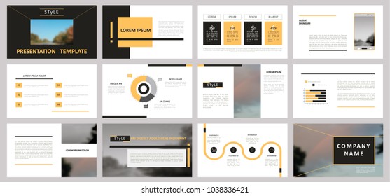 Slides. Modern presentation template. Abstract infographic elements. Title. Brochure cover design. Illustration with image. Light. Simple. Corporate info banner frame. Business.Yellow,
Black,Grey.