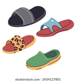 Slides sandals vector cartoon set isolated on a white background.