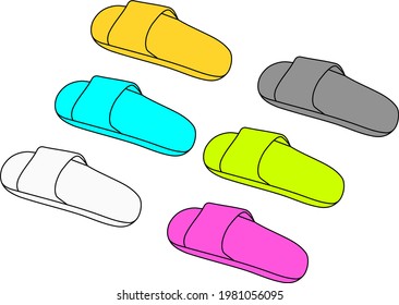 slides slippers bathing shoes  vector icon in different colors