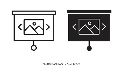 Diseño de símbolo de contorno de concepto de icono de presentación de diapositivas. Ilustración de elemento simple.