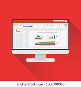 Slideshow presentation software computer screen with financial accounting set. Business templates with diagram and chart. Use for planning and accounting, analysis, audit, and project managements.