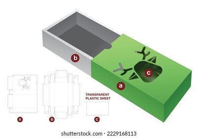 sliding box with Christmas reindeer window die cut template and 3D mockup