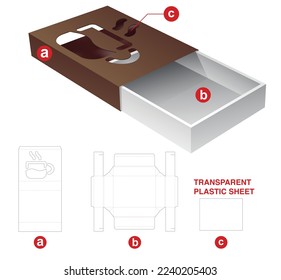 Sliding box with coffee window on cover die cut template