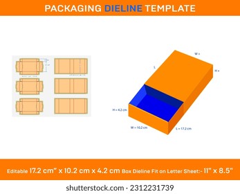 Sliding box, Match Box, Dieline Template, 17.2 x 10.2 x 4.2 cm,