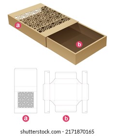 Sliding box with stenciled Arabic pattern die cut template and 3D mockup