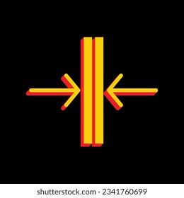 Sliding door, automatic door sign. 3D Extruded Yellow Icon with Red Sides a Black background. Illustration.