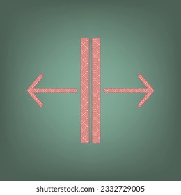 Sliding door, automatic door sign. Apricot Icon with Brick Red parquet floor graphic pattern on a Ebony background. Feldgrau. Green. Illustration.
