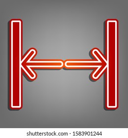 Sliding door, automatic door sign. Flat red icon with linear white icon with gray shadow at grayish background. Illustration.