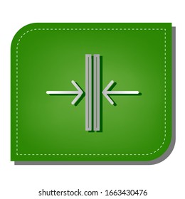 Sliding door, automatic door sign. Silver gradient line icon with dark green shadow at ecological patched green leaf. Illustration.