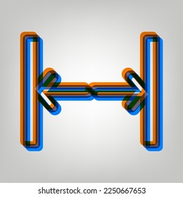 Sliding door, automatic door sign. Stroked Icon in orange, azure and old lavender Colors at gray Background. Illustration.