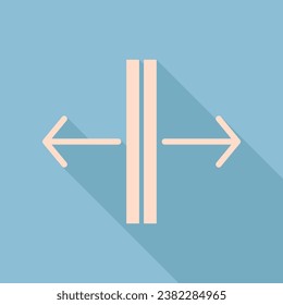 Sliding door, automatic door sign. Unbleached silk Icon with very long shadow at dark sky blue background. Illustration.