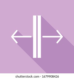 Sliding Door, Automatic Door Sign. White Icon With Long Shadow At Purple Background. Illustration.