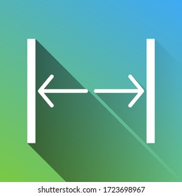 Puerta corredera, señal de puerta automática. Icono blanco con una sombra sin límites en gris sobre fondo verde a azul.  Ilustración.