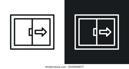 Sliding door icon designed in a line style on white background.