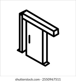  ícone de porta deslizante com um único painel deslizante em um sistema de trilhas. Representa soluções interiores com eficiência de espaço, elementos arquitetônicos modernos ou inovação doméstica.