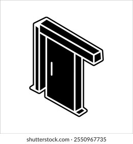  Schiebetürsymbol mit einer einzelnen Scheibe, die auf einem Schienensystem gleitet. Stellt platzsparende Innenraumlösungen, moderne architektonische Elemente oder Hausinnovation dar.