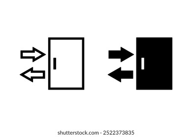 Conjunto de ícones de porta deslizante, linha e ilustração de vetor de estilo sólido. cor editável