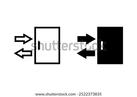 Sliding door icon set, line and solid style vector illustration. color editable