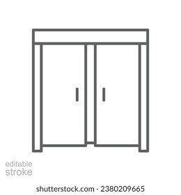 Sliding door icon. Simple outline style. Slide, door, entrance, construction, room, house, home interior concept. Thin line symbol. Vector illustration isolated. Editable stroke.