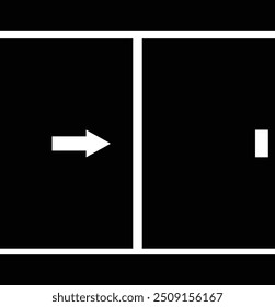 Sliding door icon. Slide to open door arrow sign. Sliding door open right side slide exit path signage symbol. flat style.