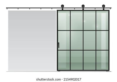 Puerta corredera en armario tipo loft con transparencia para vestidor, vestuarios, tienda con textura en gráficos vectoriales