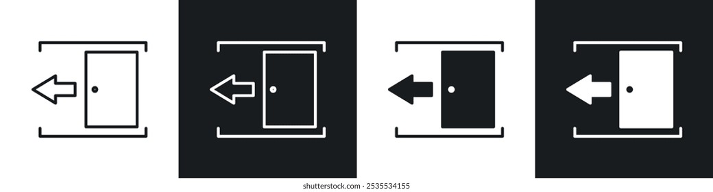 Ícone de vetor de porta deslizante definido em preto e branco. Ilustração de EPS 10