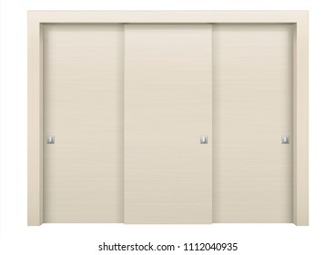 Sliding door wardrobe or dressing room, changing rooms, shop with a wood texture in vector graphics