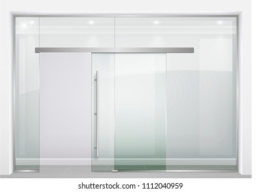 Sliding door wardrobe or dressing room, changing rooms, shop with a wood texture in vector graphics