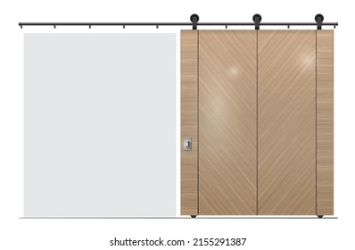 Sliding door wardrobe or dressing room, changing rooms, shop with a wood texture in vector graphics