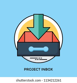 A sliding drawer with arrow side heading down, symbolization for project inbox 