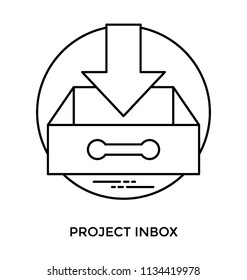 A sliding drawer with arrow side heading down, symbolization for project inbox 