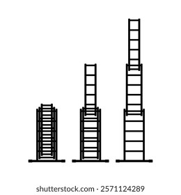 Sliding folding ladder icon. Black silhouette. Vertical front side view. Vector simple flat graphic illustration. Isolated object on white background. Isolate.