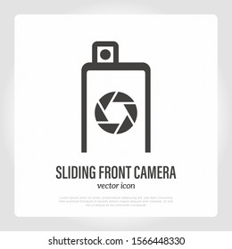Sliding front camera from smartphone. Thin line icon. Mobile technology. Modern vector illustration.