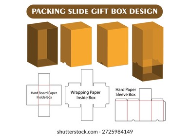 Um design de caixa de presente deslizante apresenta uma bandeja interna que desliza para fora de uma manga externa, criando uma apresentação elegante de duas partes ideal para experiências de unboxing, muitas vezes usando materiais como kraft ou cartão rígido, com personalização incluindo recortes específicos do produto, marca na manga e bandeja, e vários acabamentos para melhorar o valor percebido para cosméticos, eletrônicos, ou itens premium