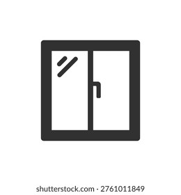 Sliding glass window icon. Modern window frame and house architecture concept. Monochrome black and white symbol