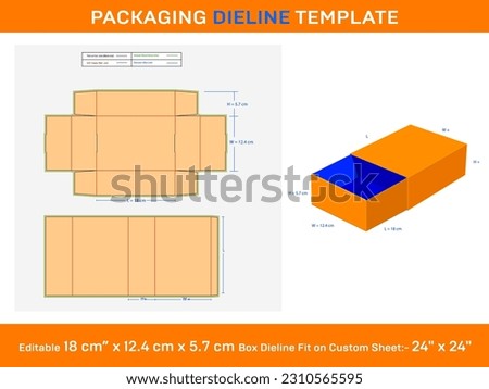 Sliding Match box, Dieline Template, 18 x 12.4 x 5.7 cm,