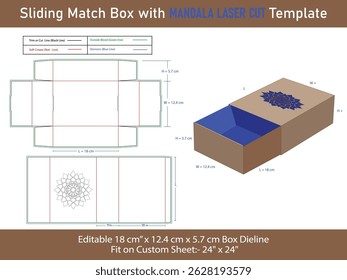 Sliding Match box Mandala patterned Laser Cut Template