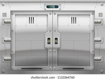 Puerta corredera de reserva metálica con puertas o puertas correderas, naves espaciales del portal de salida o submarinos.