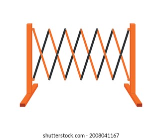 Sliding road barrier. Traffic obstacle isolated on white background. Work zone safety fence. Vector cartoon illustration.