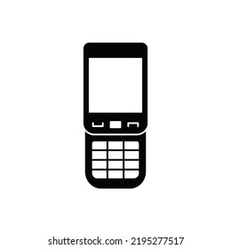 sliding telephone icon in black flat glyph, filled style isolated on white background
