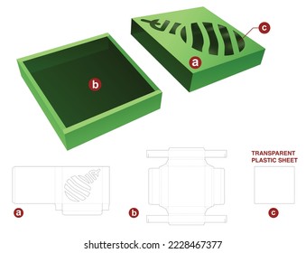 Sliding tin box with cover which has stenciled Christmas ball window die cut template and 3D mockup