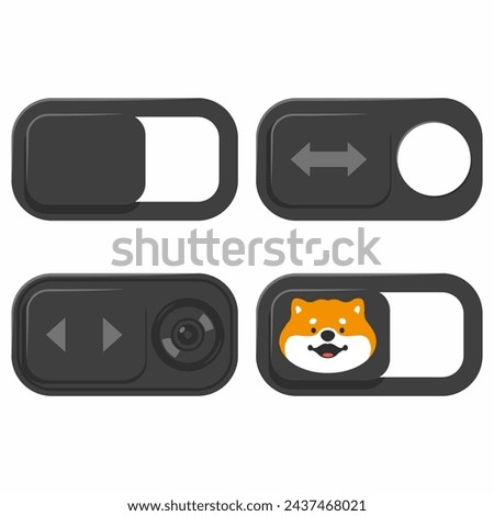 Sliding webcams covers. Privacy stickers for laptops vector cartoon set isolated on a white background.