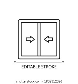 Sliding windows linear icon. Sliding sashes side-to-side. Double hung window. Providing wide view. Thin line customizable illustration. Contour symbol. Vector isolated outline drawing. Editable stroke