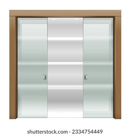 Sliding wooden glass door wardrobe vector