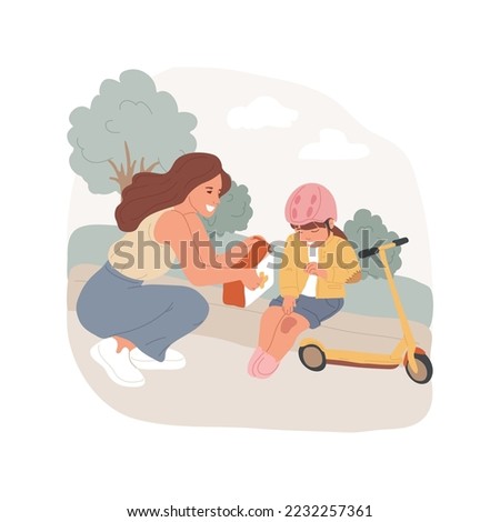 Slight injury isolated cartoon vector illustration. Child with bruise on his knee and patch on elbow, family first aid kit, children common injury treatment, bump and sprain vector cartoon.